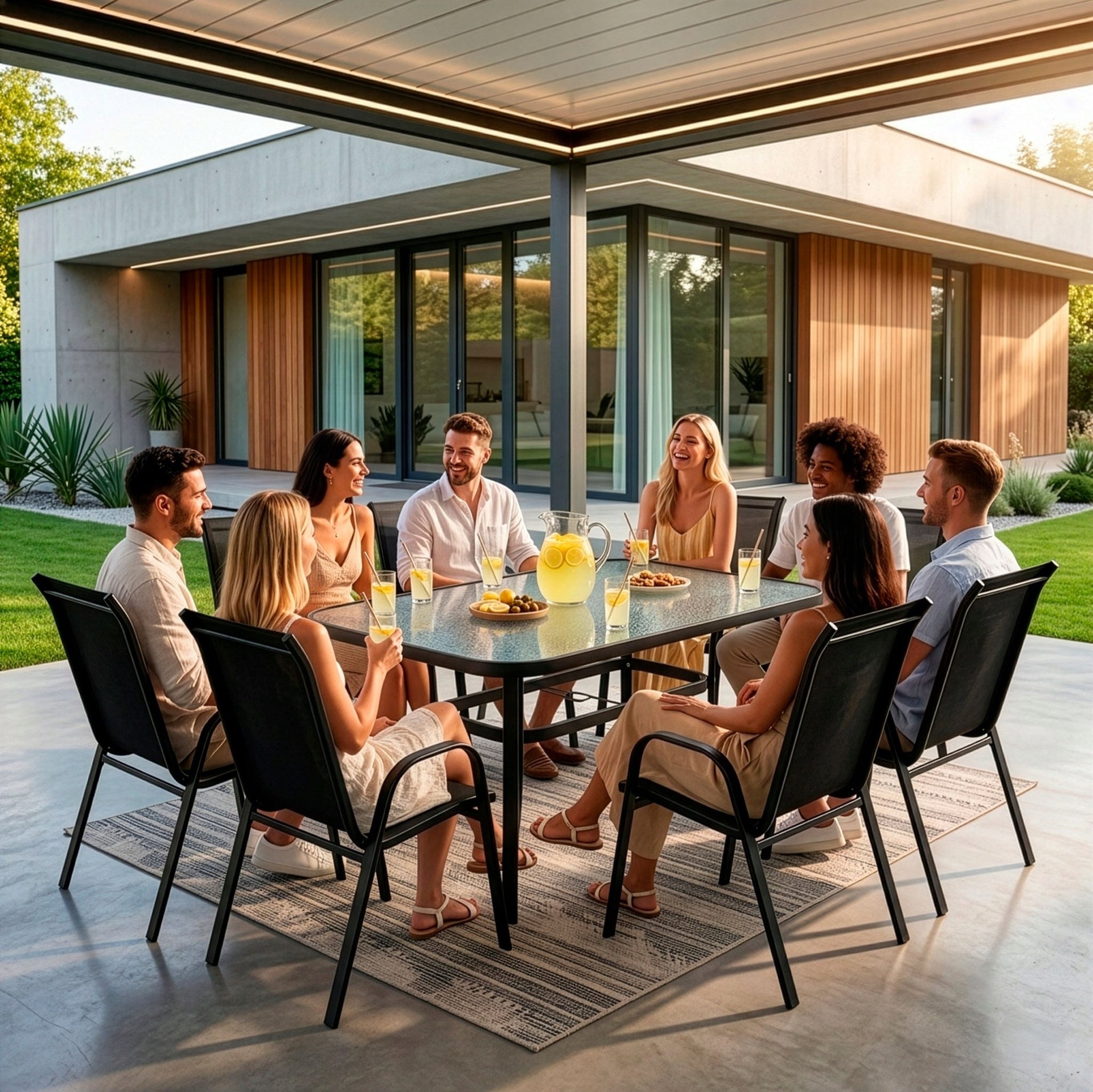 GARDEN FURNITURE SET TABLE +8 CHAIRS FOR TERRACE BALCONY LARGE Packaging status original