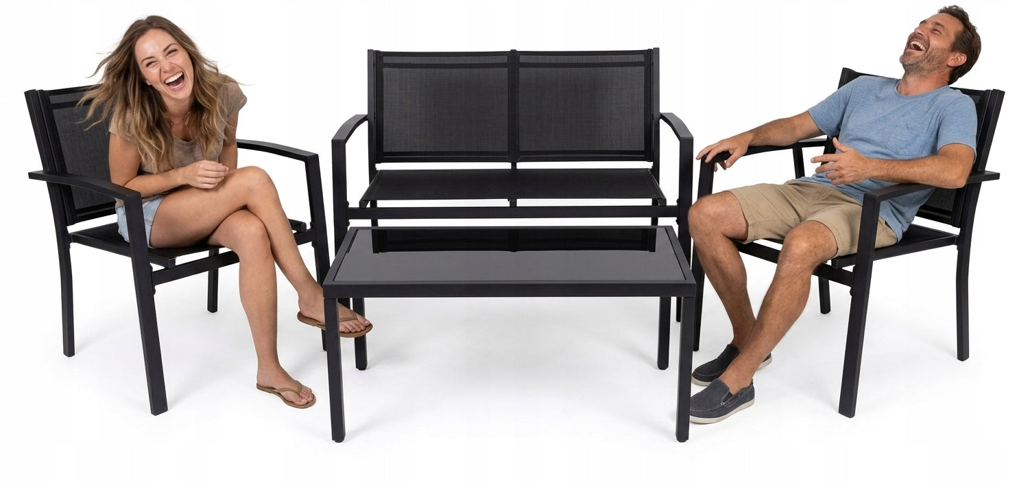 GARDEN FURNITURE SET TABLE BENCH ARMCHAIRS METAL SOLID METAL RESISTANT