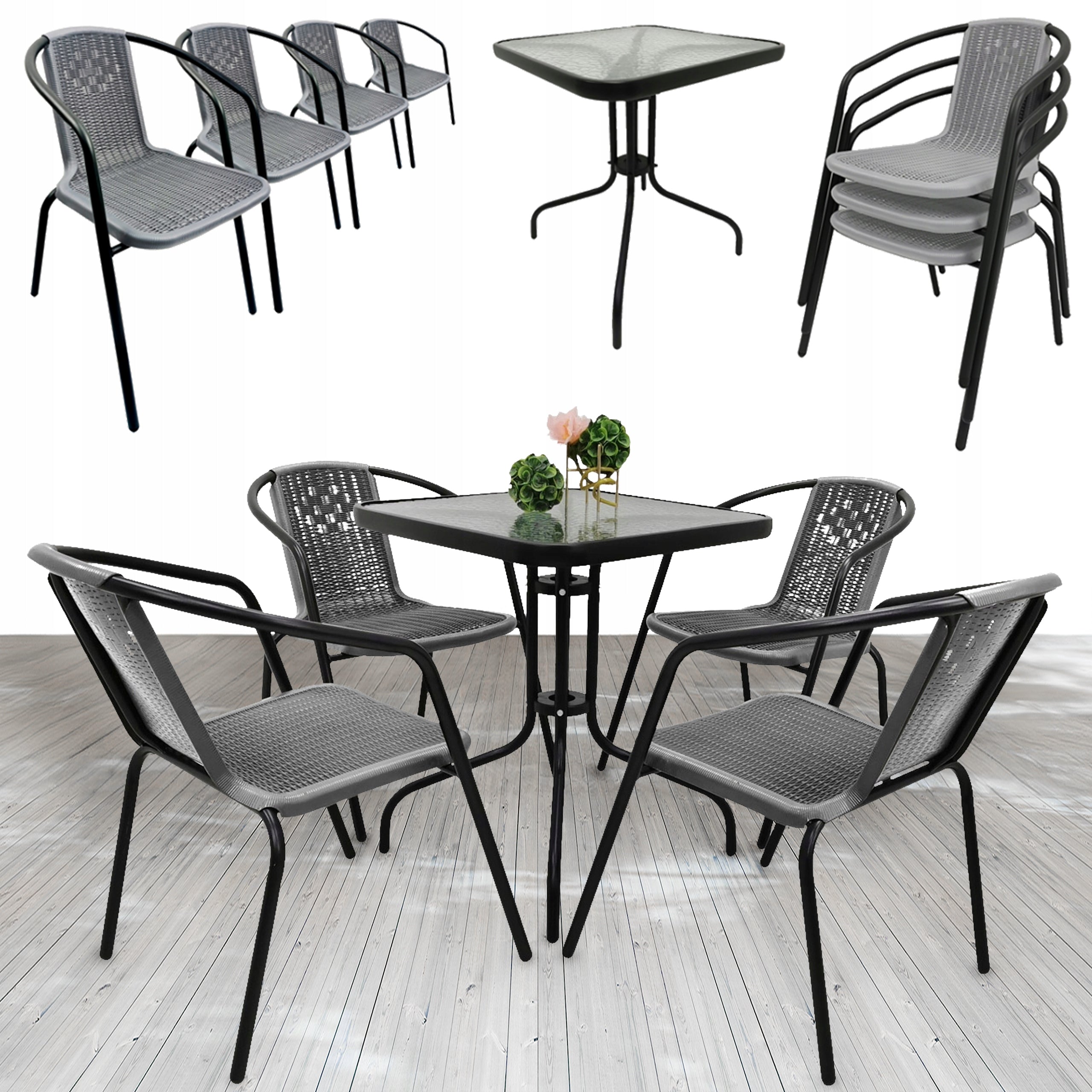 GARDEN FURNITURE SET TERRACE BALCONY TABLE 60x60 + 4x LORETTO CHAIRS GRAY Manufacturer code 67063
