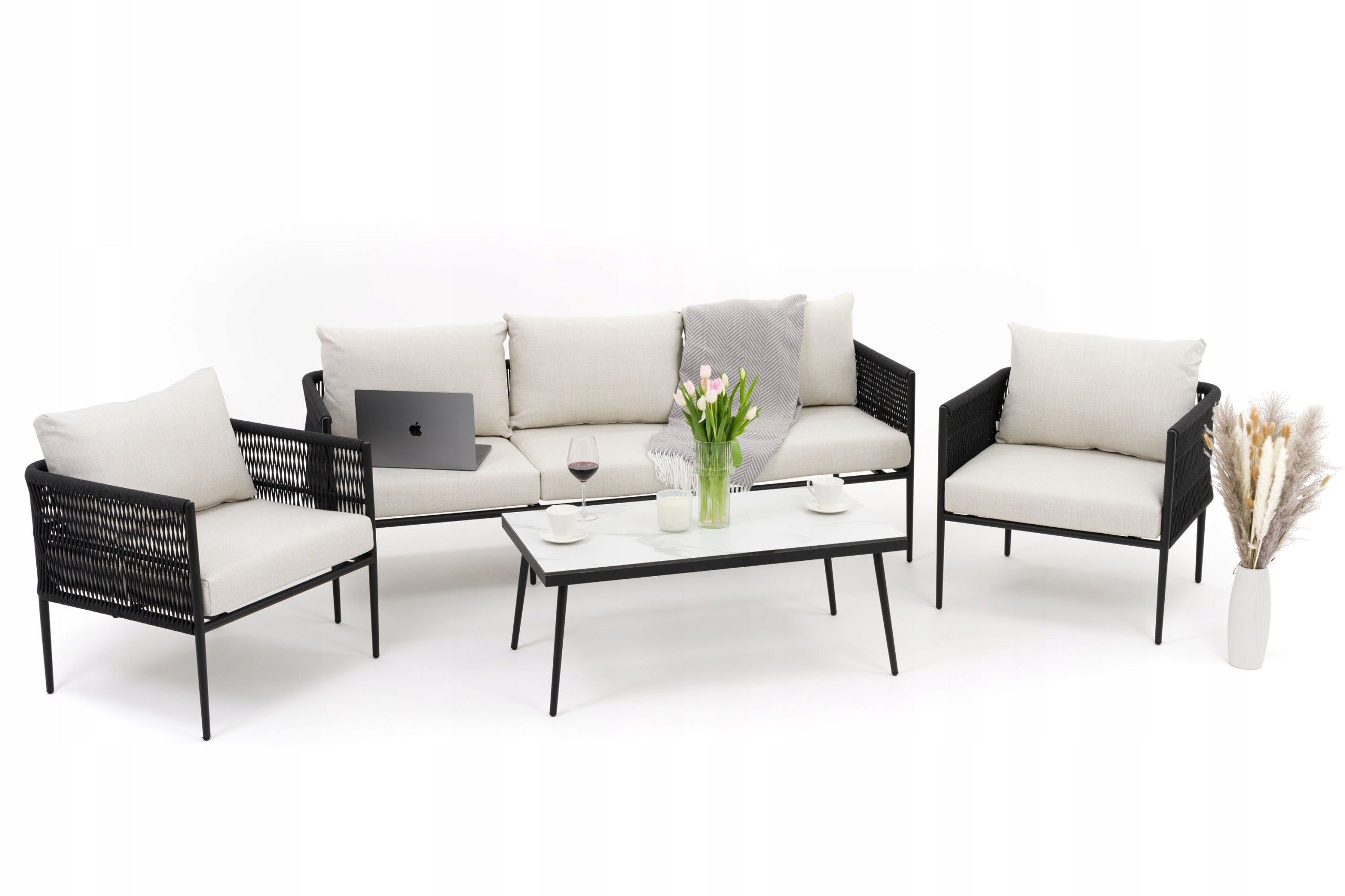GARDEN FURNITURE SET TERRACE MODERN ALUMINUM BELIZE WHITE AND BEIGE