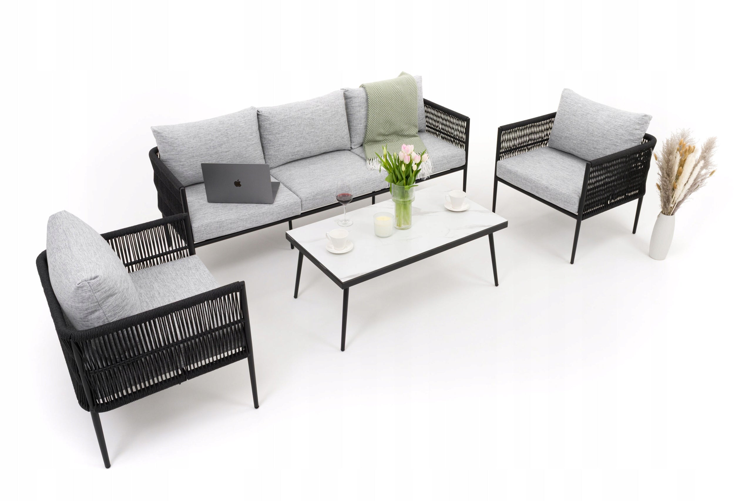 GARDEN FURNITURE SET TERRACE MODERN ALUMINUM BELIZE WHITE AND GRAY Manufacturer code ZESTAW WYPOCZYNKOWY BELIZE - BIAŁO SZARY