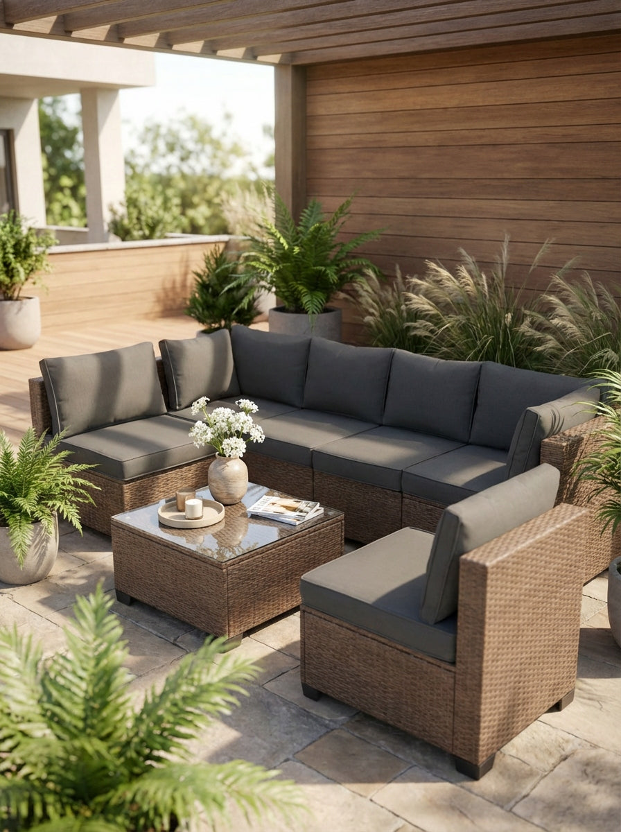 GARDEN FURNITURE SET XL2501 RATTAN CORNER TABLE LIGHT BROWN Main material synthetic rattan
