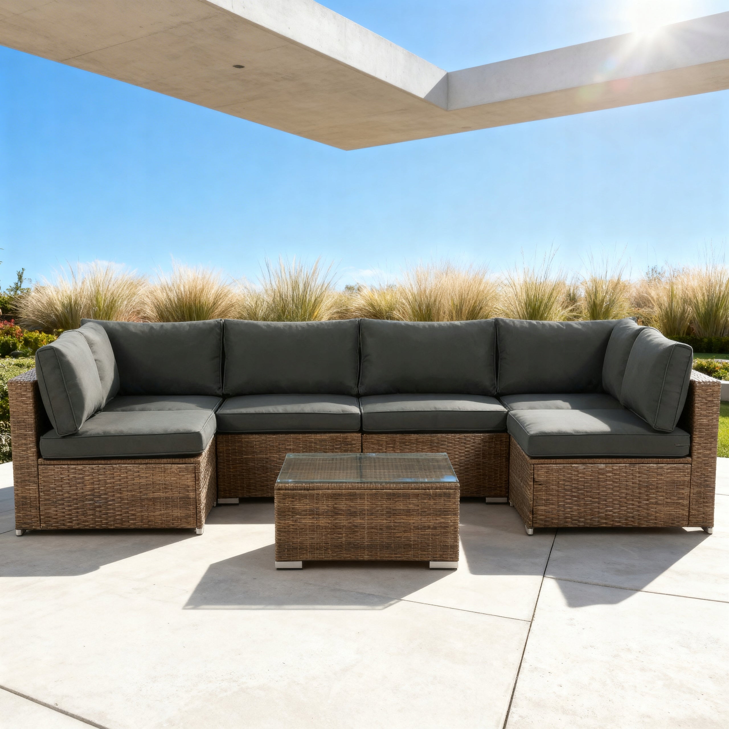 GARDEN FURNITURE SET XL2501 RATTAN CORNER TABLE LIGHT BROWN Number of items in the set 7