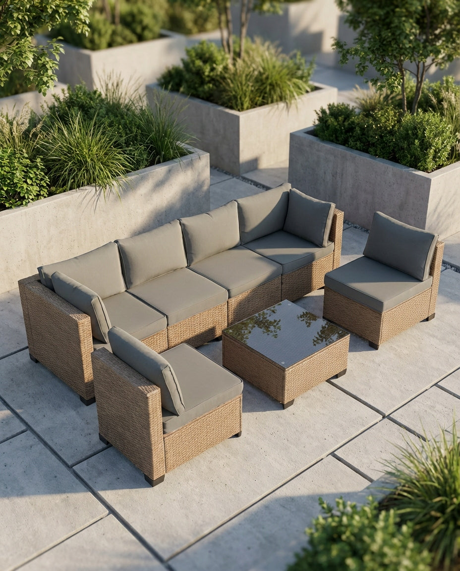 GARDEN FURNITURE SET XL2501 RATTAN CORNER TABLE TERRACE NATURAL Packaging status original