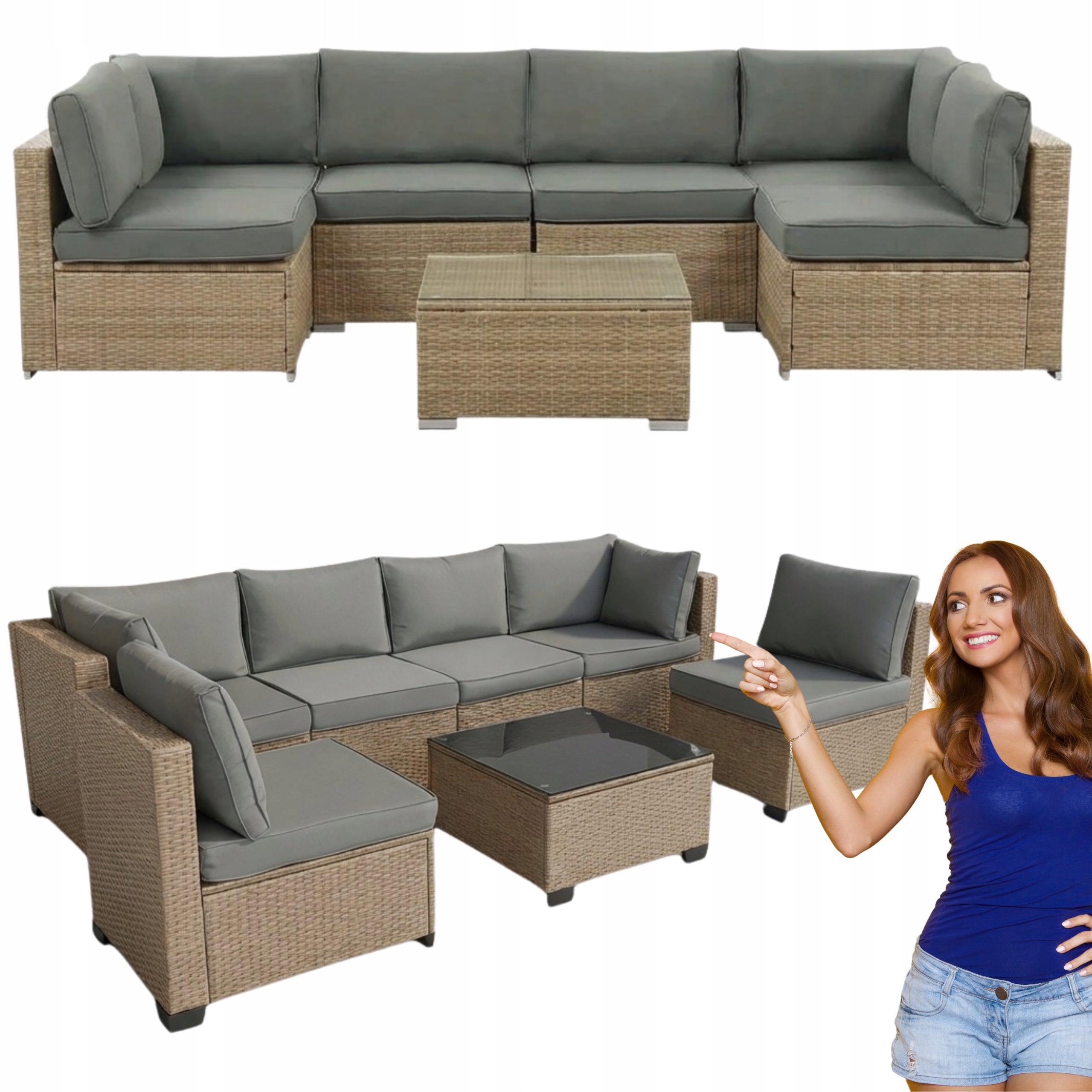 GARDEN FURNITURE SET XL2501 RATTAN CORNER TABLE TERRACE NATURAL