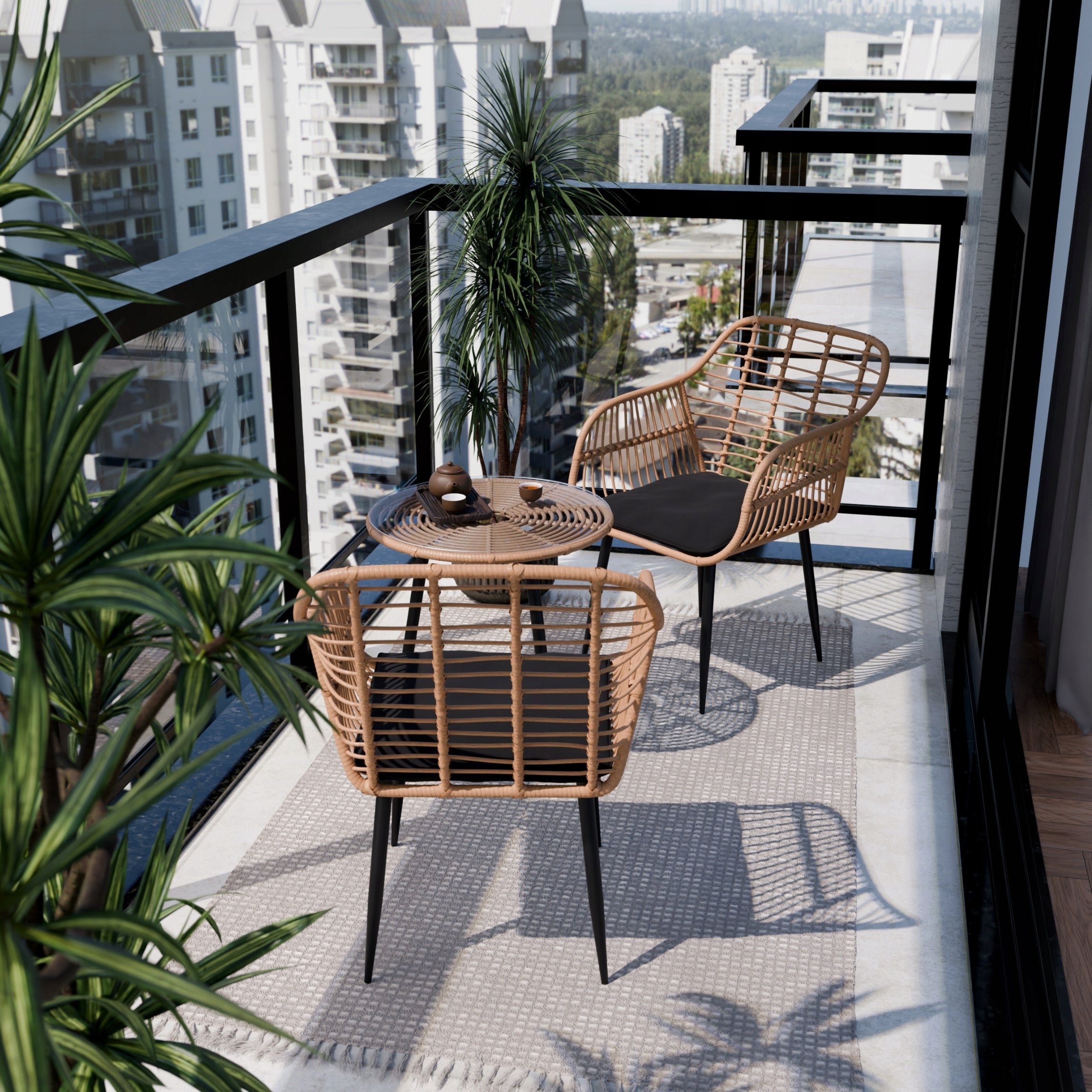GARDEN FURNITURE SET ZENJOY WEBBY GARDEN FURNITURE RATTAN GARDEN 3.el Color black