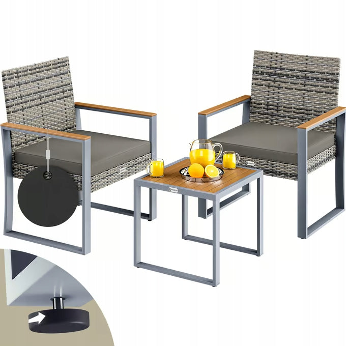 GARDEN FURNITURE TABLE 2 CHAIRS POLYRATTAN ACACIA WOOD Packaging status original
