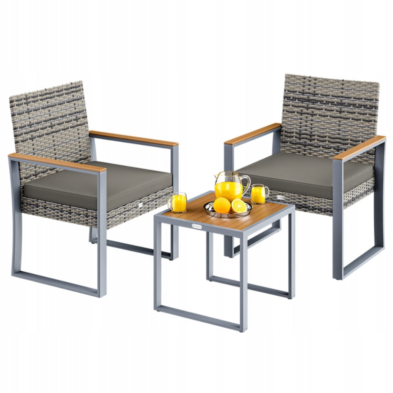 GARDEN FURNITURE TABLE 2 CHAIRS POLYRATTAN ACACIA WOOD