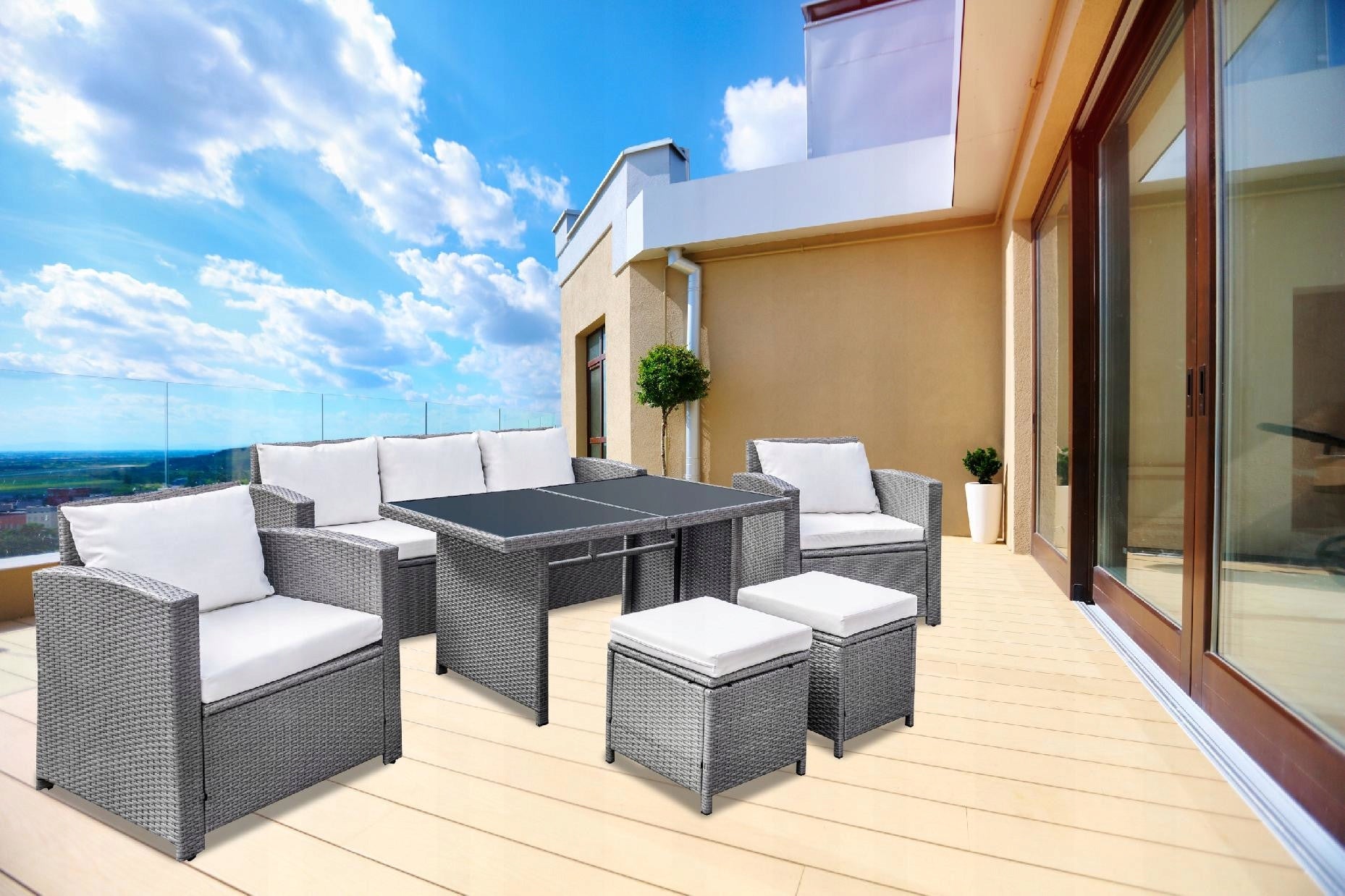 GARDEN FURNITURE TERRACE SOFA ARMCHAIRS POUFS 7 PEOPLE Manufacturer GardenS