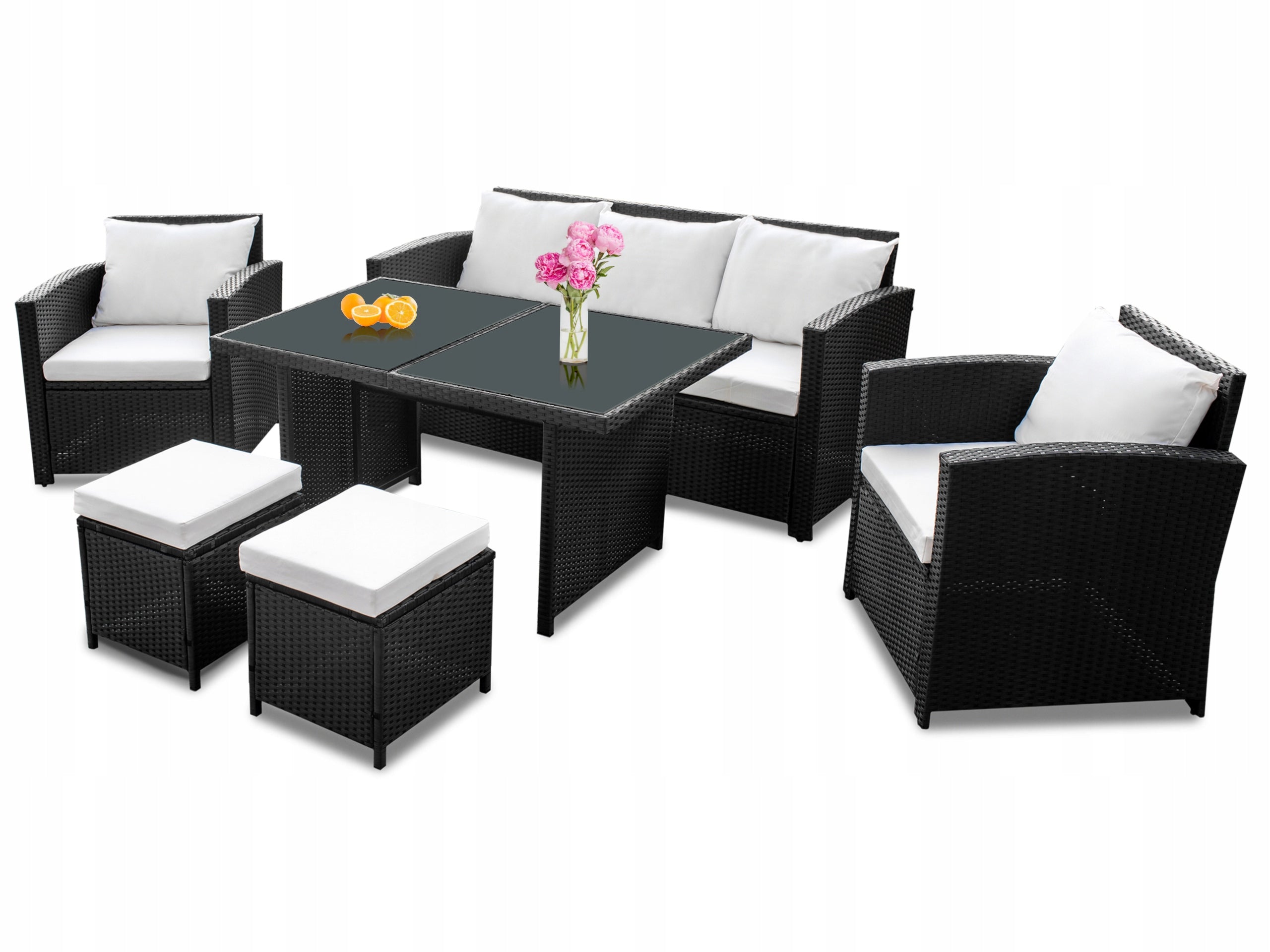 GARDEN FURNITURE TERRACE SOFA ARMCHAIRS POUFS 7 PEOPLE
