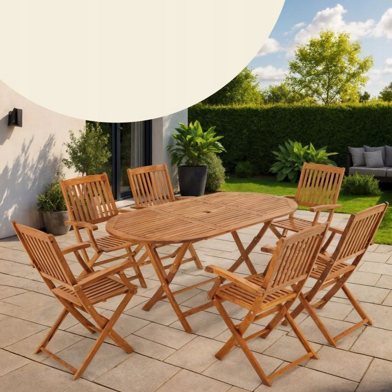 GARDEN FURNITURE WOODEN SET 1 TABLE + 6 CHAIRS Manufacturer Casaria