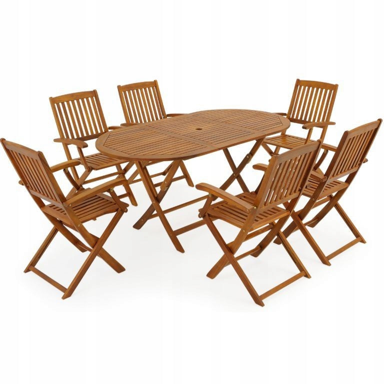 GARDEN FURNITURE WOODEN SET 1 TABLE + 6 CHAIRS