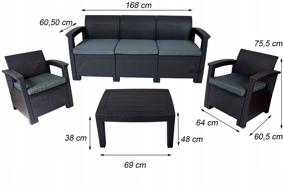 GARDEN FURNITURE terrace LISBON SET TECHNORATTAN - GRAPHITE Color brown