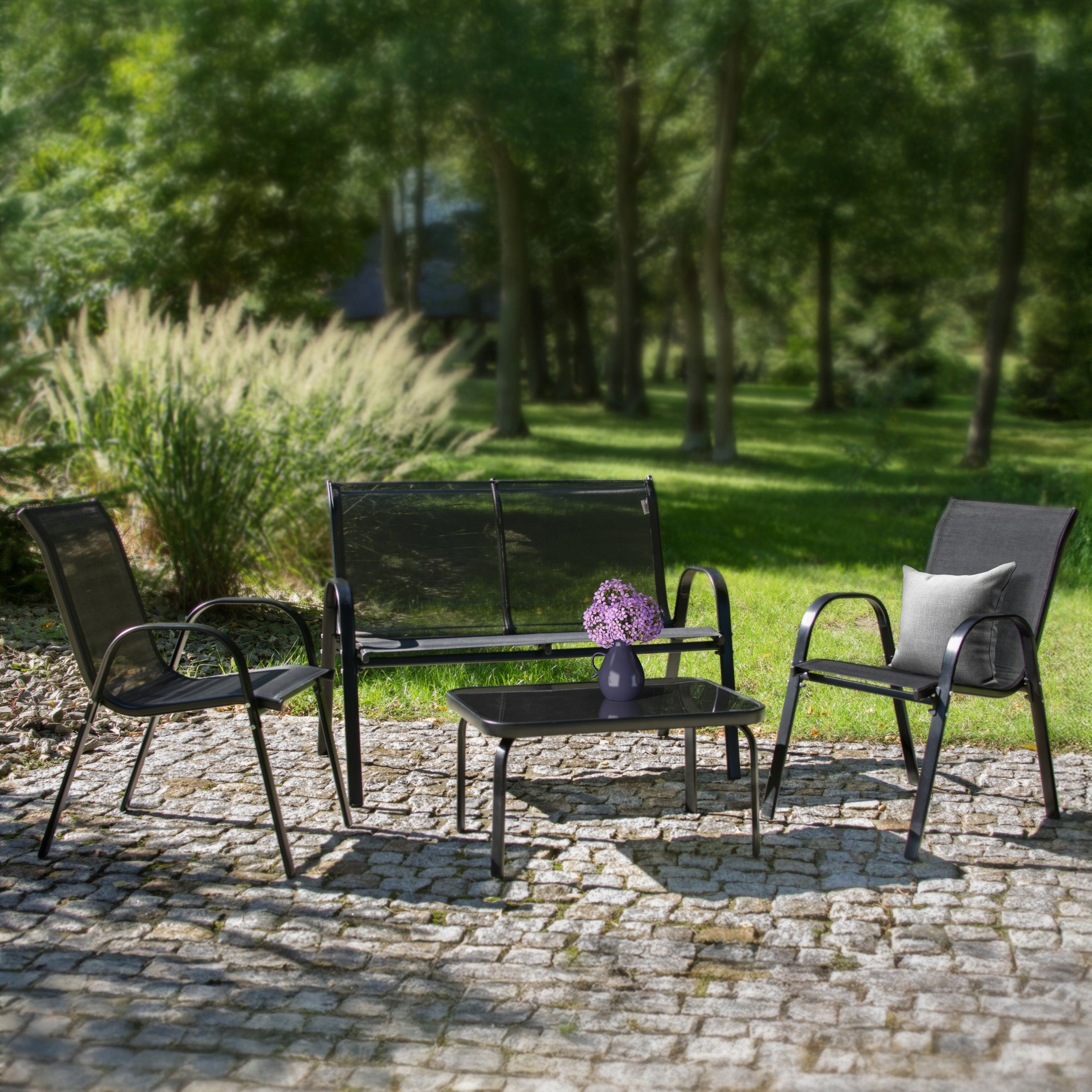 GARDEN FURNITURE terrace garden set table chair sofa black coffee Color black
