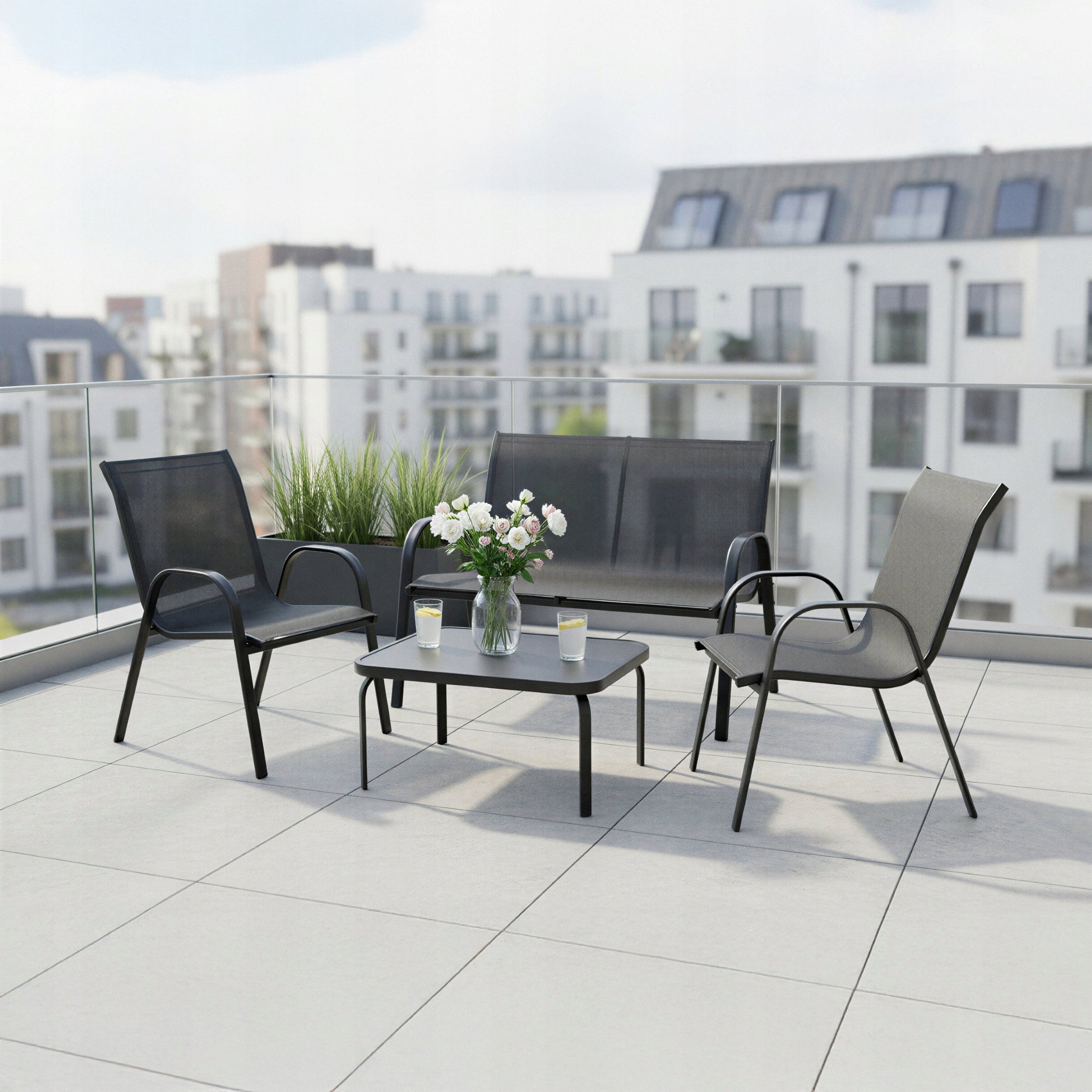 GARDEN FURNITURE terrace garden set table chair sofa black coffee Packaging status original