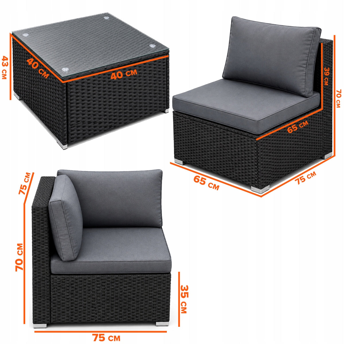 GARDEN Furniture Set Corner MODULAR Armchair Table U L Grey Rattan Manufacturer Renovey