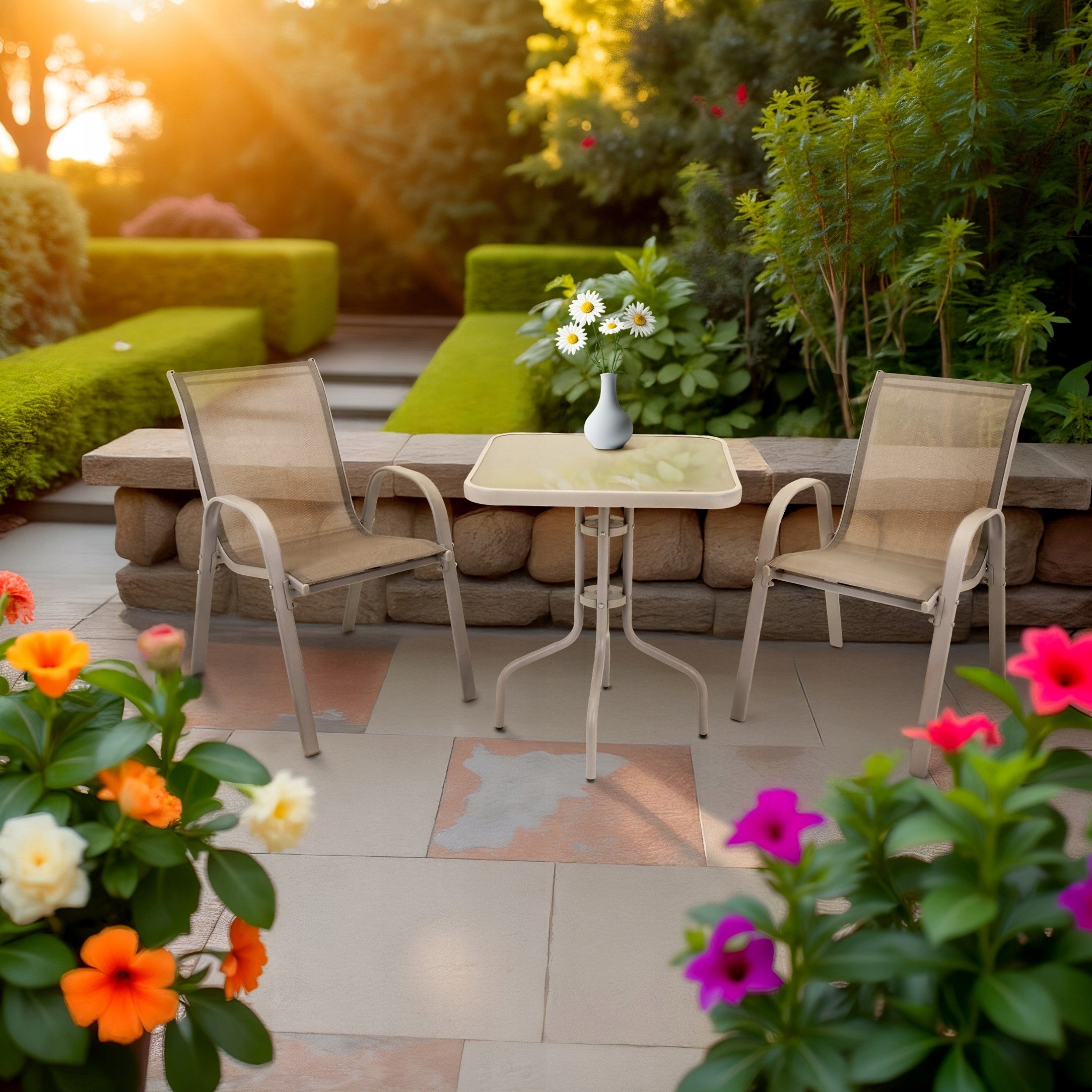 GARDEN Furniture Set Table Glass 2 x Terrace Chairs BALCONY for Garden Manufacturer code OM-358102