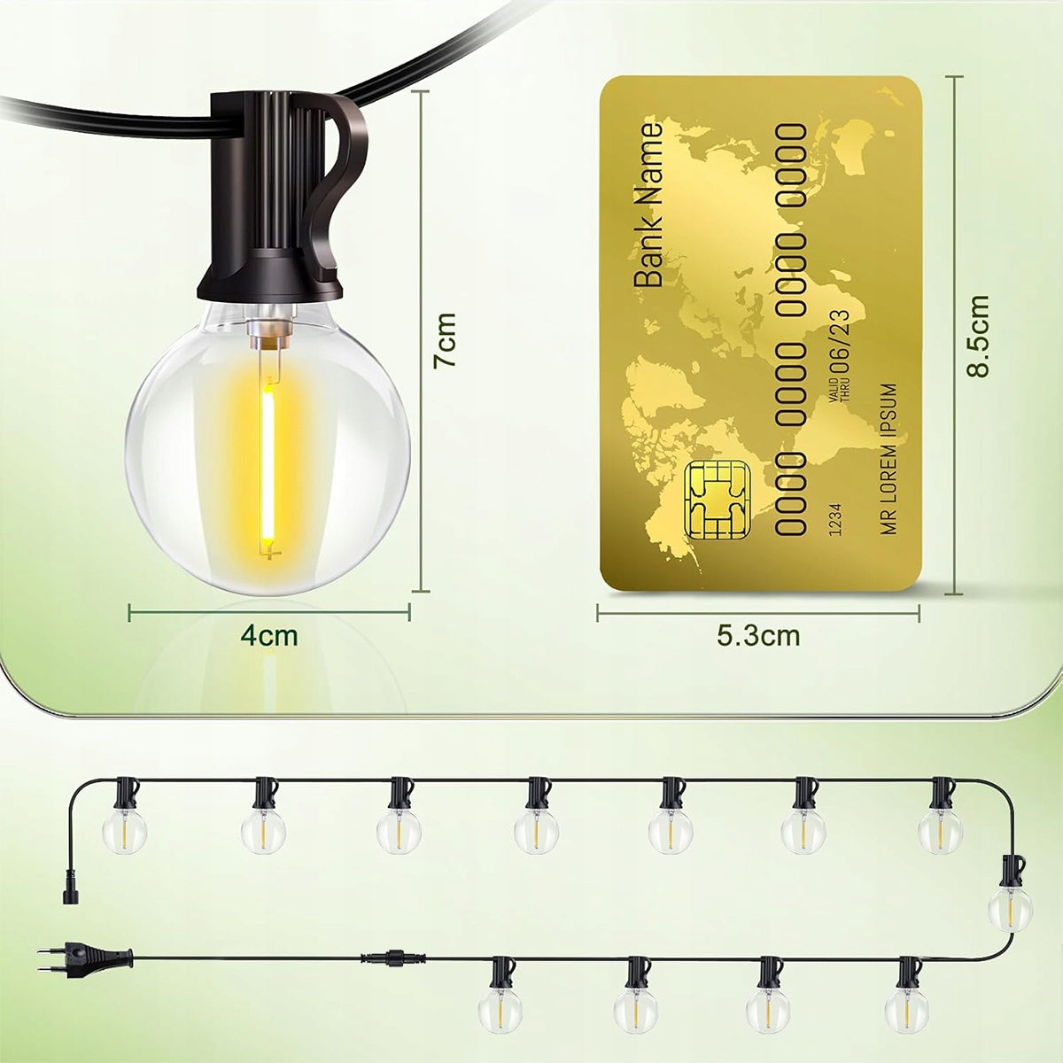 GARDEN GARLAND 12 BALLS 10M LED LIGHTS WHITE WARM SET IP44 Length 7 cm