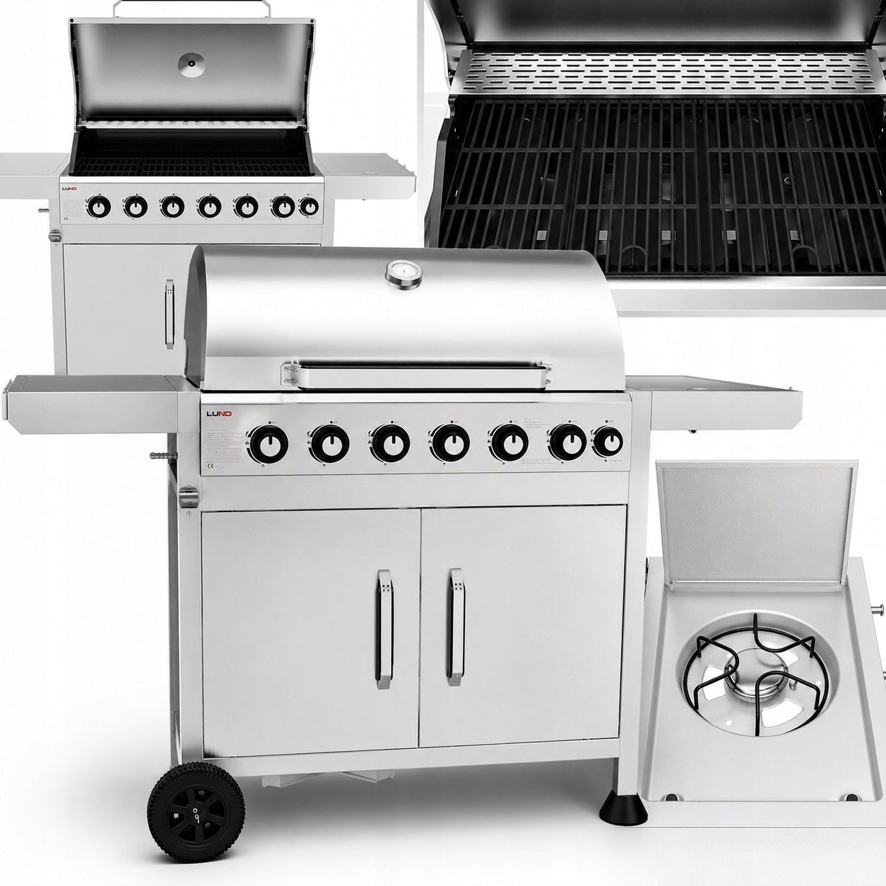 GARDEN GAS GRILL 6+1 SIDE BURNER 7 BURNERS COVER CAST IRON GRATE