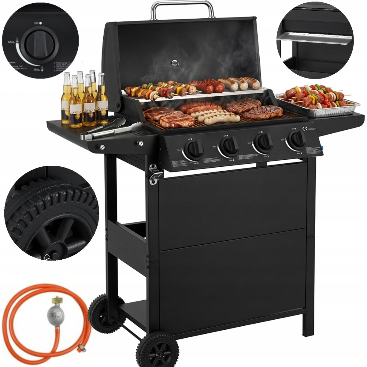 GARDEN GAS GRILL LANDGRAF GRATE SPACE FOR CYLINDER SHELF THERMOMETER