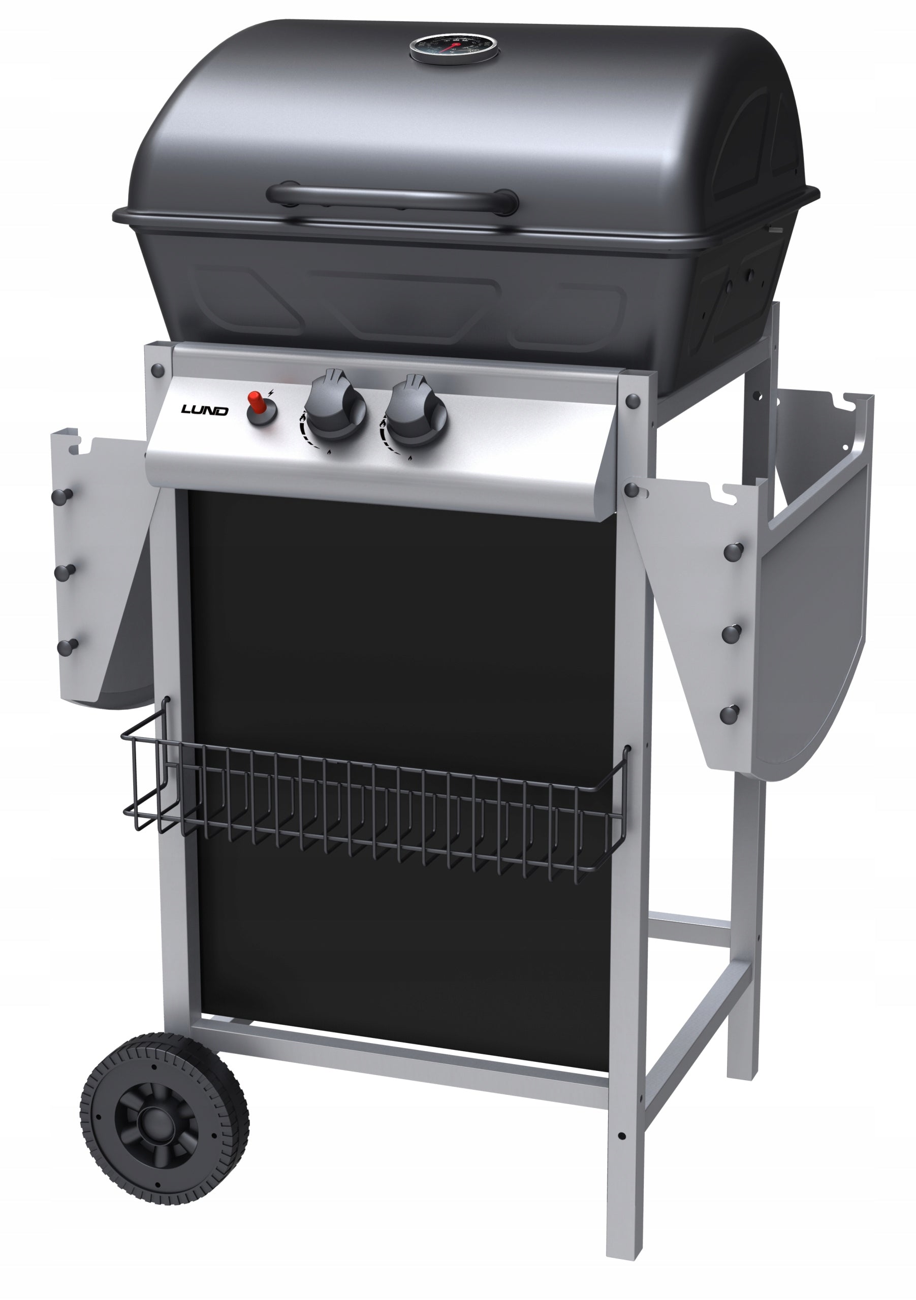 GARDEN GAS GRILL LARGE 2 BURNERS 5,5 KW STEEL GRATE ON WHEELS LUND Brand Lund