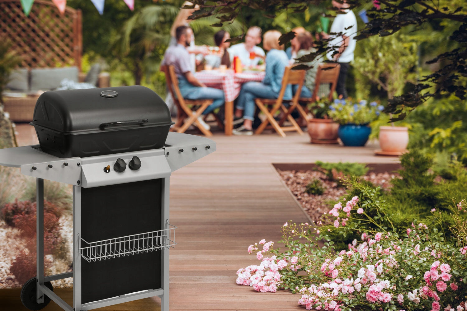 GARDEN GAS GRILL LARGE 2 BURNERS 5,5 KW STEEL GRATE ON WHEELS LUND Power 5.5 kW