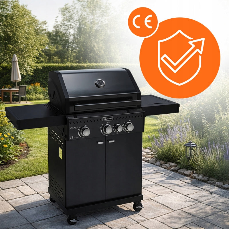 GARDEN GAS GRILL WITH LID AND SHELVES CAST IRON GRATE 11,5 KW + COVER Grate width 41 cm