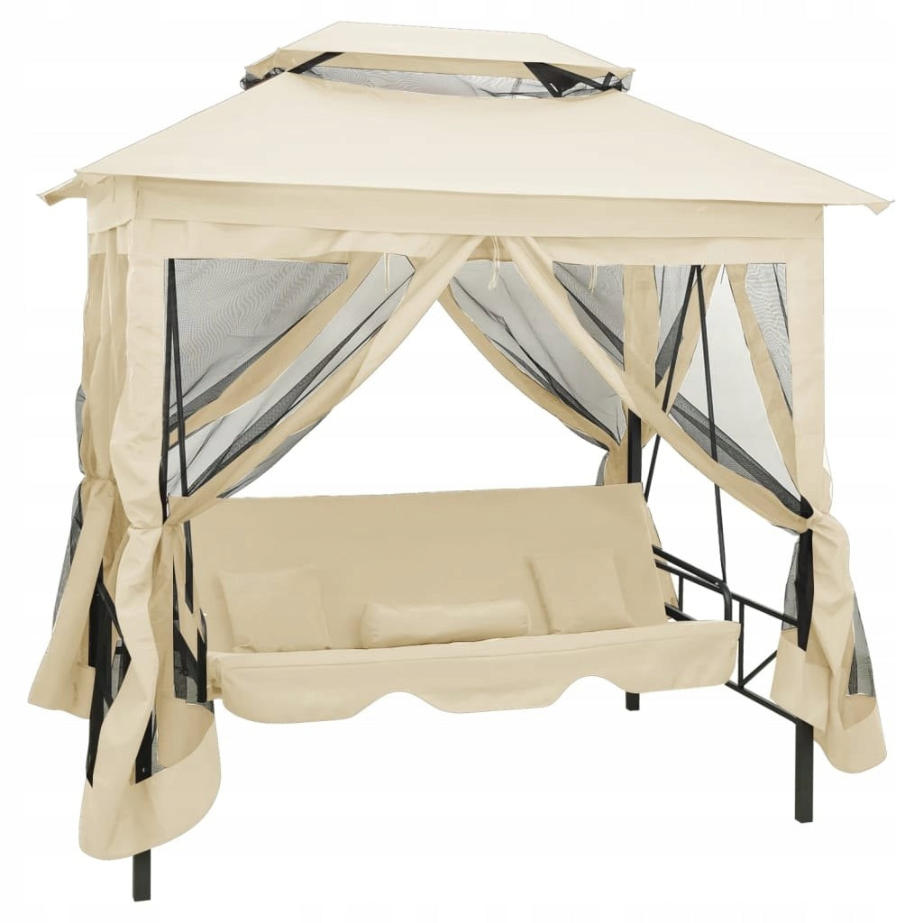 GARDEN GAZEBO WITH FOLD-OUT CREAM SWING Packaging status original