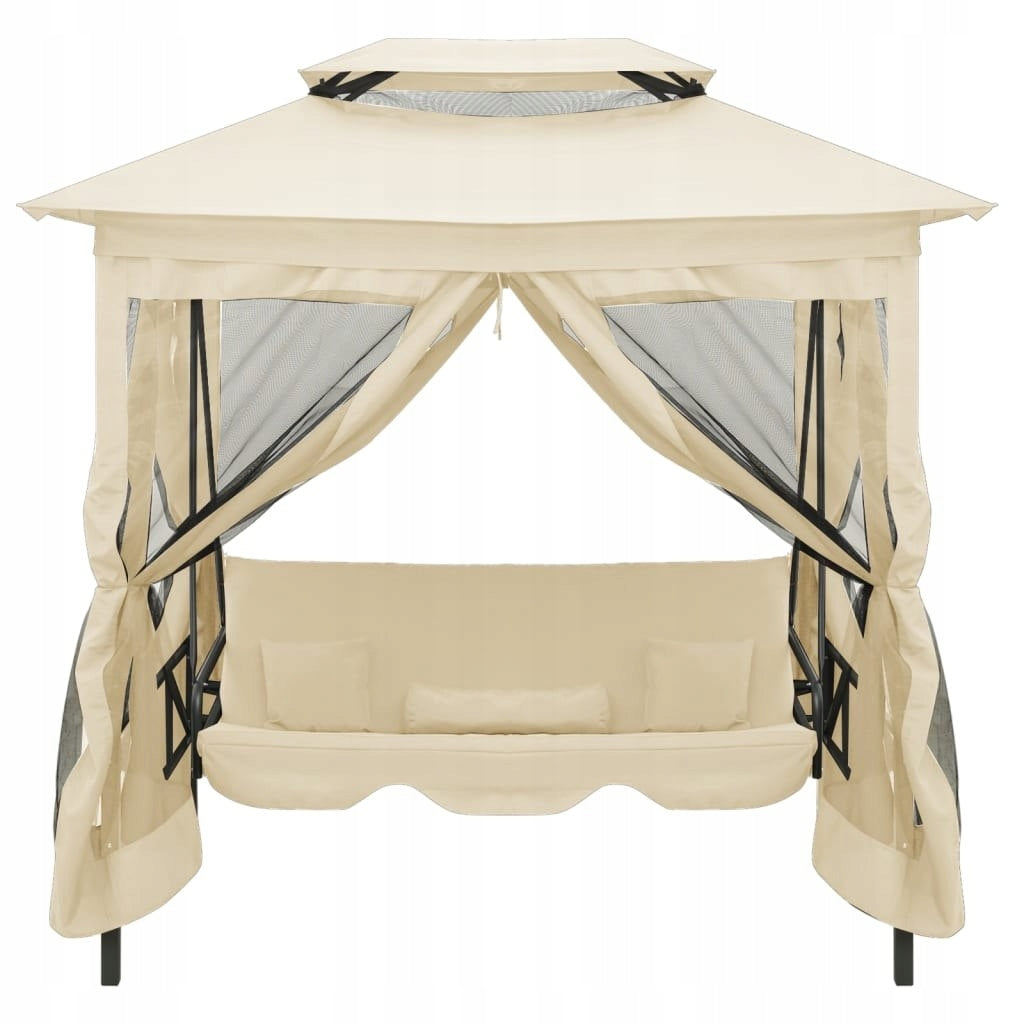 GARDEN GAZEBO WITH FOLD-OUT CREAM SWING