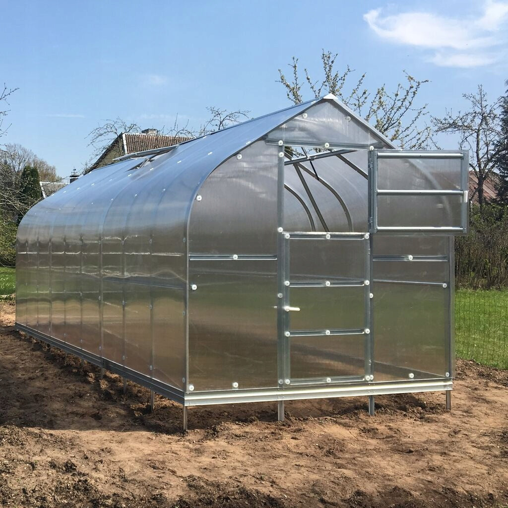 GARDEN GREENHOUSE 2,5x6 m POLYCARBONATE 6 mm AUTOMATIC WINDOWS FOUNDATION Manufacturer no brand