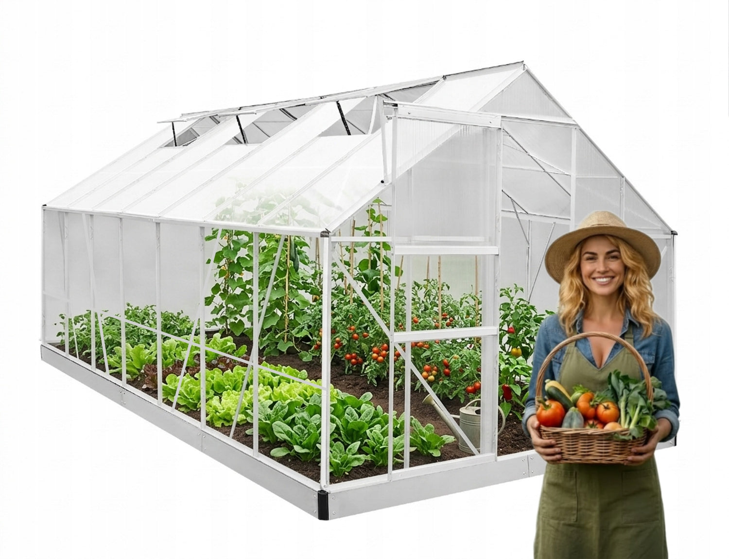 GARDEN GREENHOUSE 4,3mx2,5m ALUMINUM POLYCARBONATE 6mm +FOUNDATION WITH ANCHORS