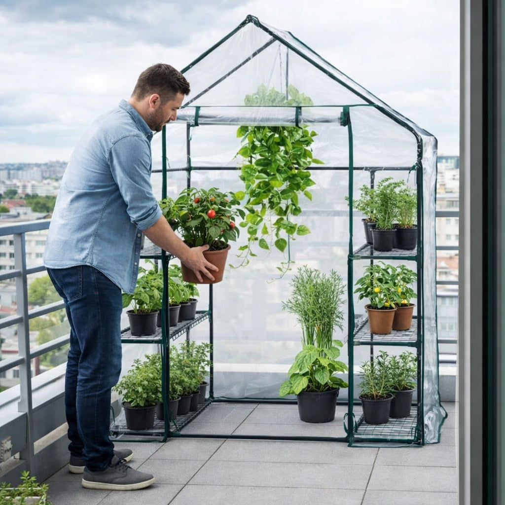 GARDEN GREENHOUSE FOIL MINI BALCONY 195x143x73 CM PVC STEEL 4 SHELVES Product weight with unit packaging 6.1 kg