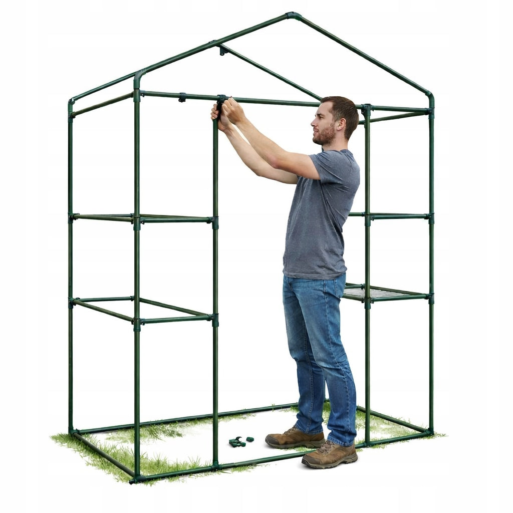 GARDEN GREENHOUSE FOIL MINI BALCONY 195x143x73 CM PVC STEEL 4 SHELVES Width 143 m