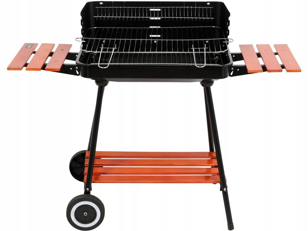 GARDEN GRILL CHARCOAL FOLDING SHELVES, WHEELS GRATE 53cm Grill depth 44 cm