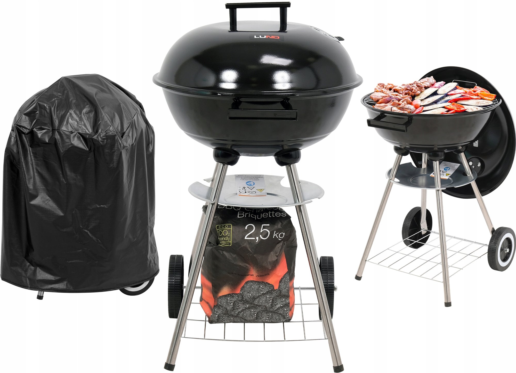 GARDEN GRILL CHARCOAL GRATE STEEL ROUND 41CM COVER WITH COVER LUND
