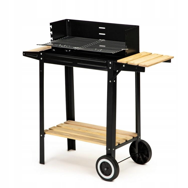 GARDEN GRILL Carbon STEEL GRATE 2 SHELVES ON WHEELS Konighoffer 80cm Grate length 48 cm