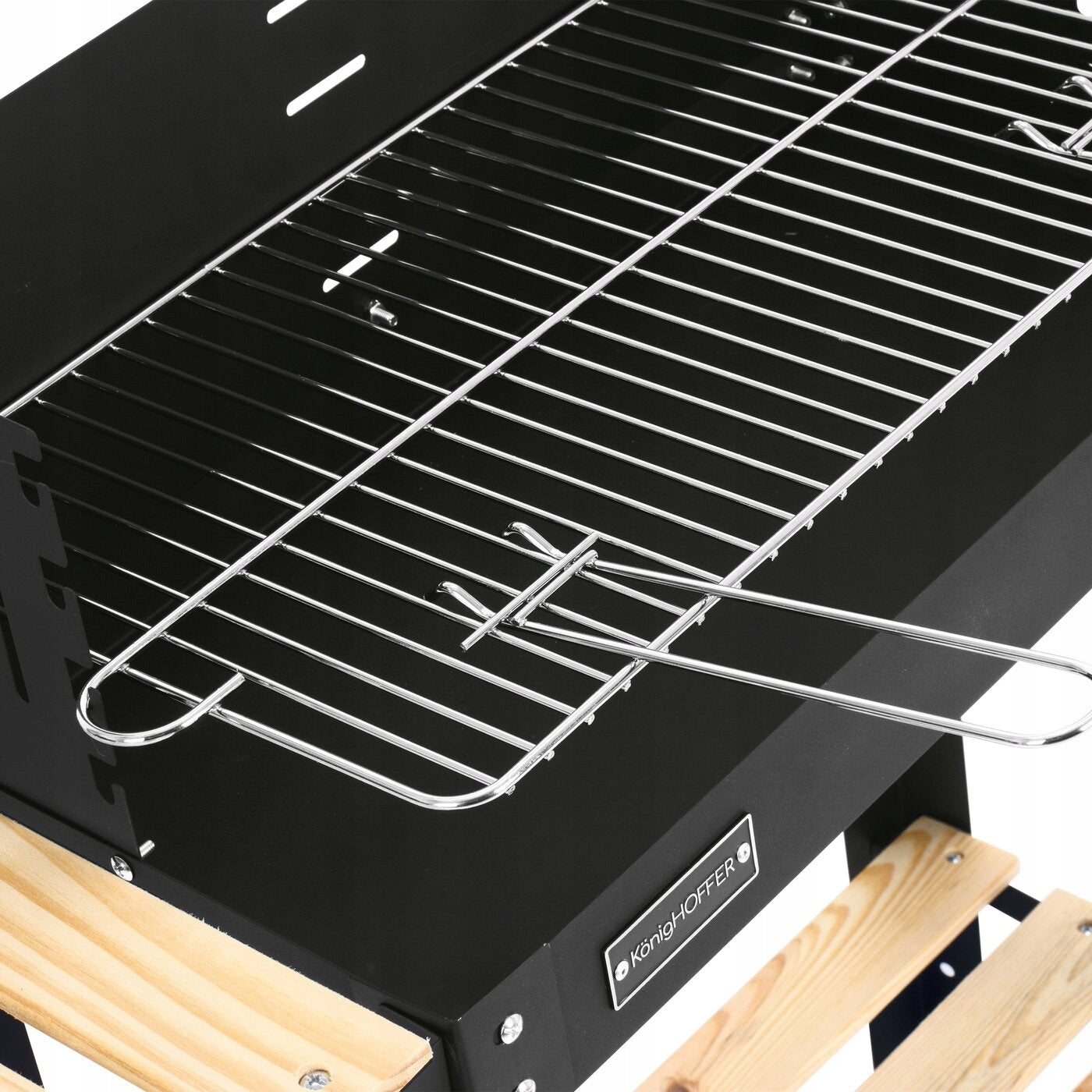 GARDEN GRILL Carbon STEEL GRATE 2 SHELVES ON WHEELS Konighoffer 80cm Grill height 80 cm
