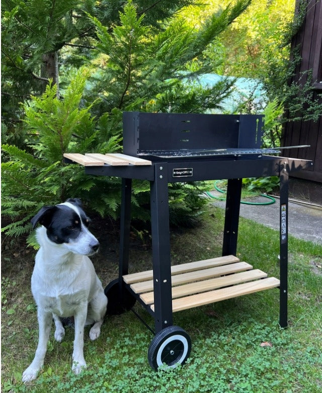 GARDEN GRILL Carbon STEEL GRATE 2 SHELVES ON WHEELS Konighoffer 80cm Grill width 86 cm