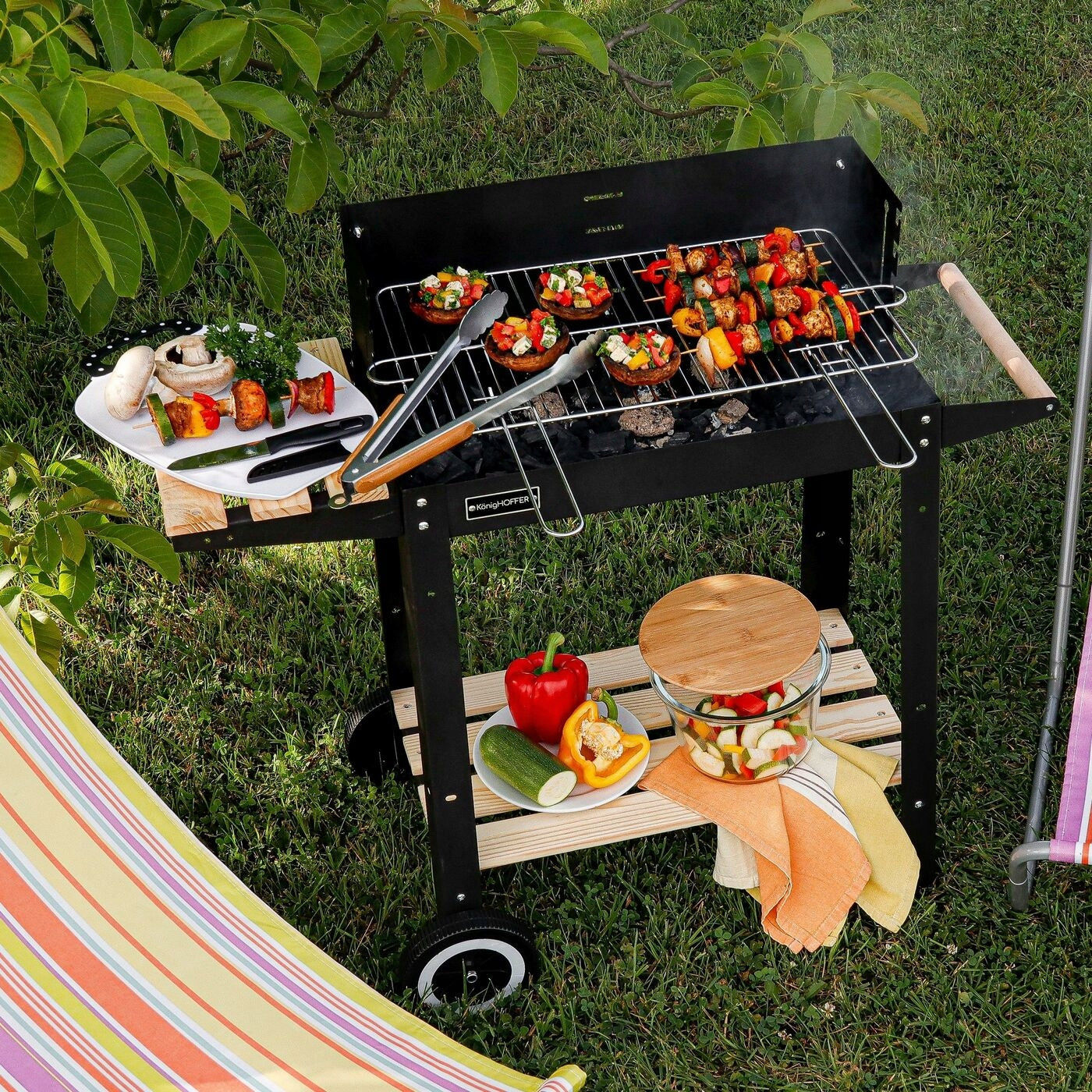 GARDEN GRILL Carbon STEEL GRATE 2 SHELVES ON WHEELS Konighoffer 80cm Manufacturer code 5903313445313
