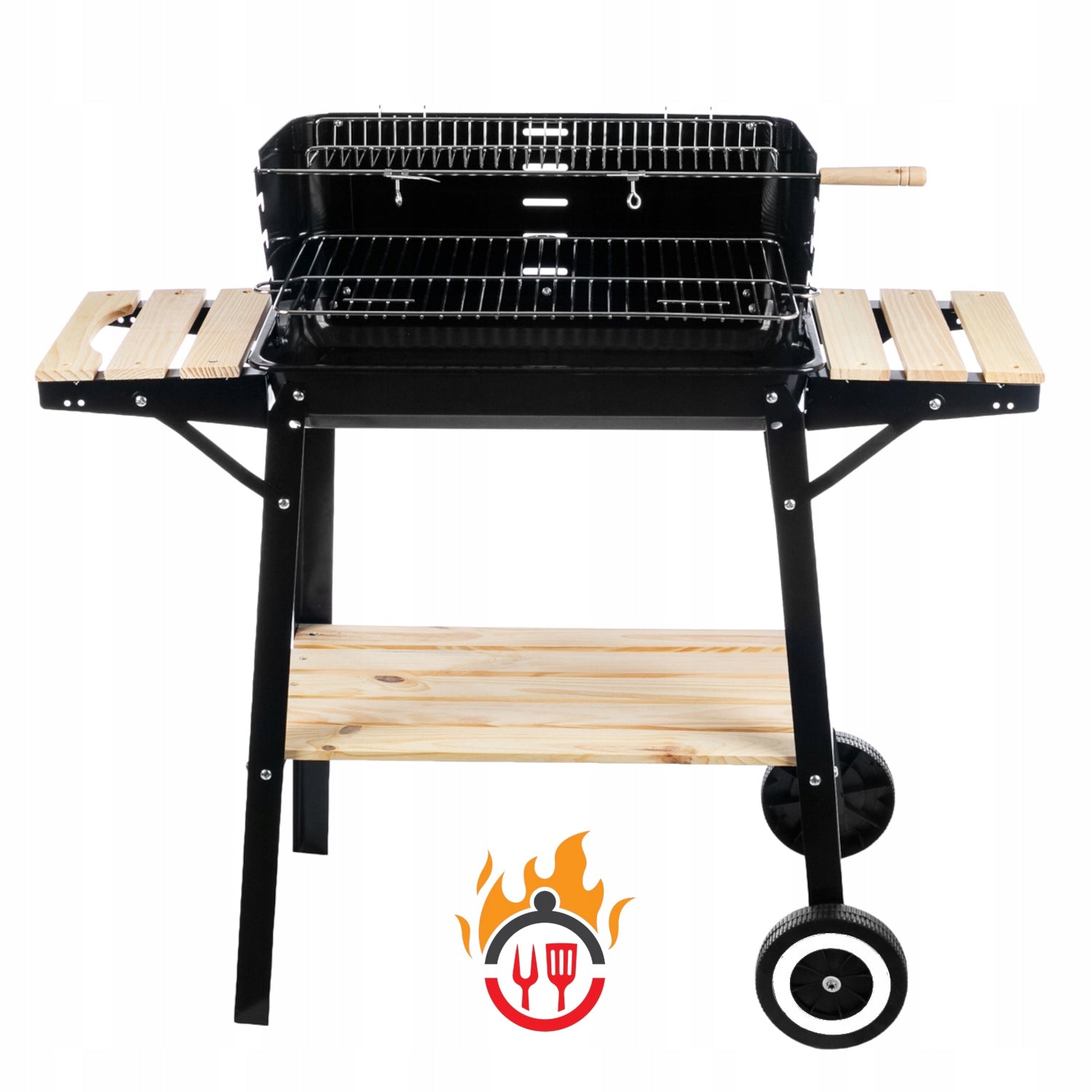 GARDEN GRILL LARGE SMART SPIT SHELVES on wheels CARBON STRONG STEEL 6in1 Grill width 95 cm
