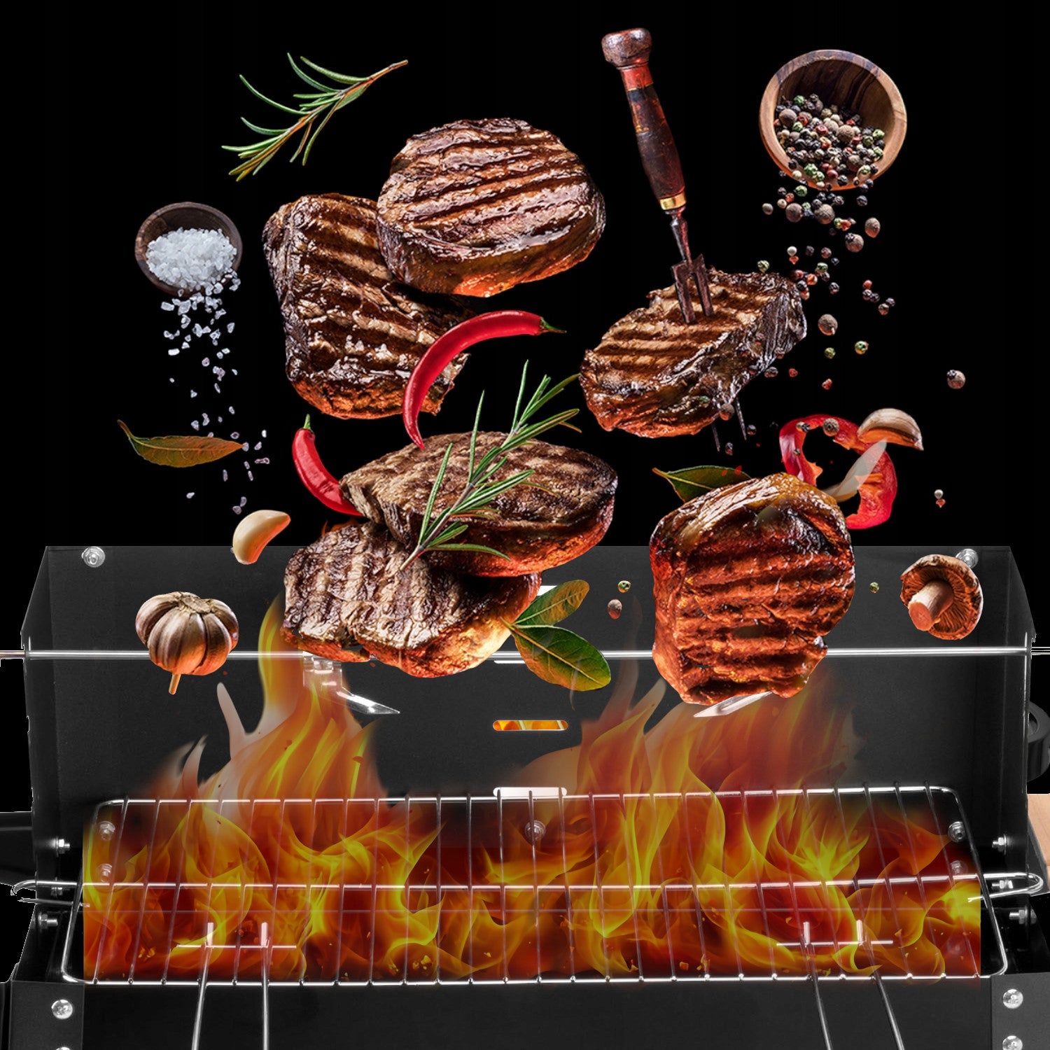 GARDEN GRILL LARGE SMART SPIT SHELVES on wheels CARBON STRONG STEEL 6in1 Manufacturer no brand