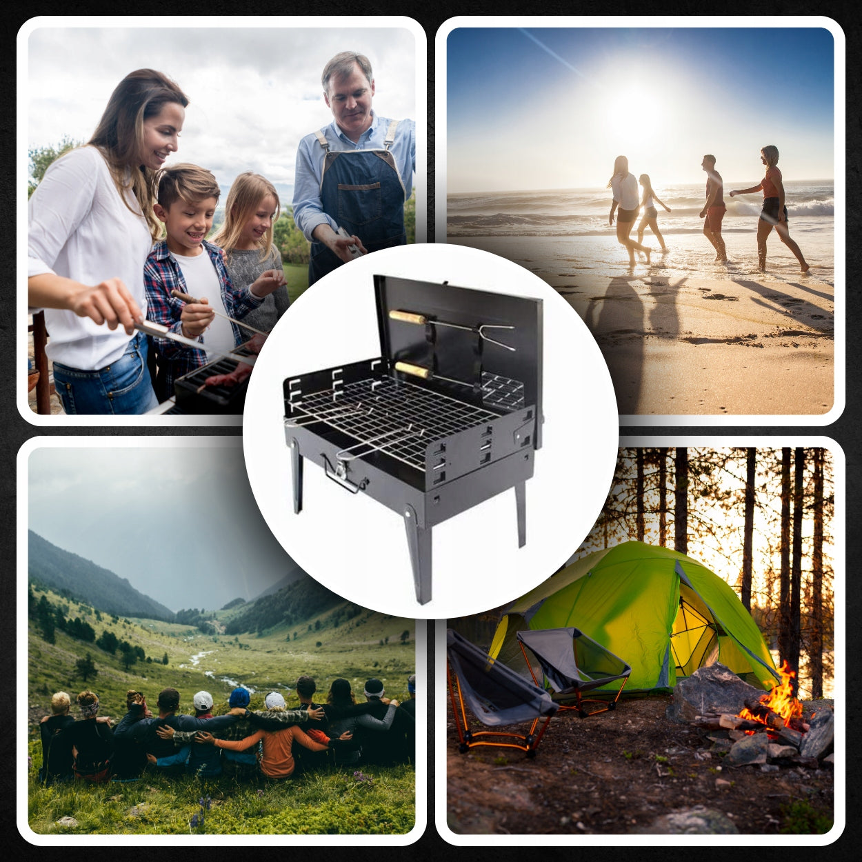 GARDEN GRILL TOURIST PORTABLE FOLDING BBQ SUITCASE + ACCESSORIES Grill height 46 cm