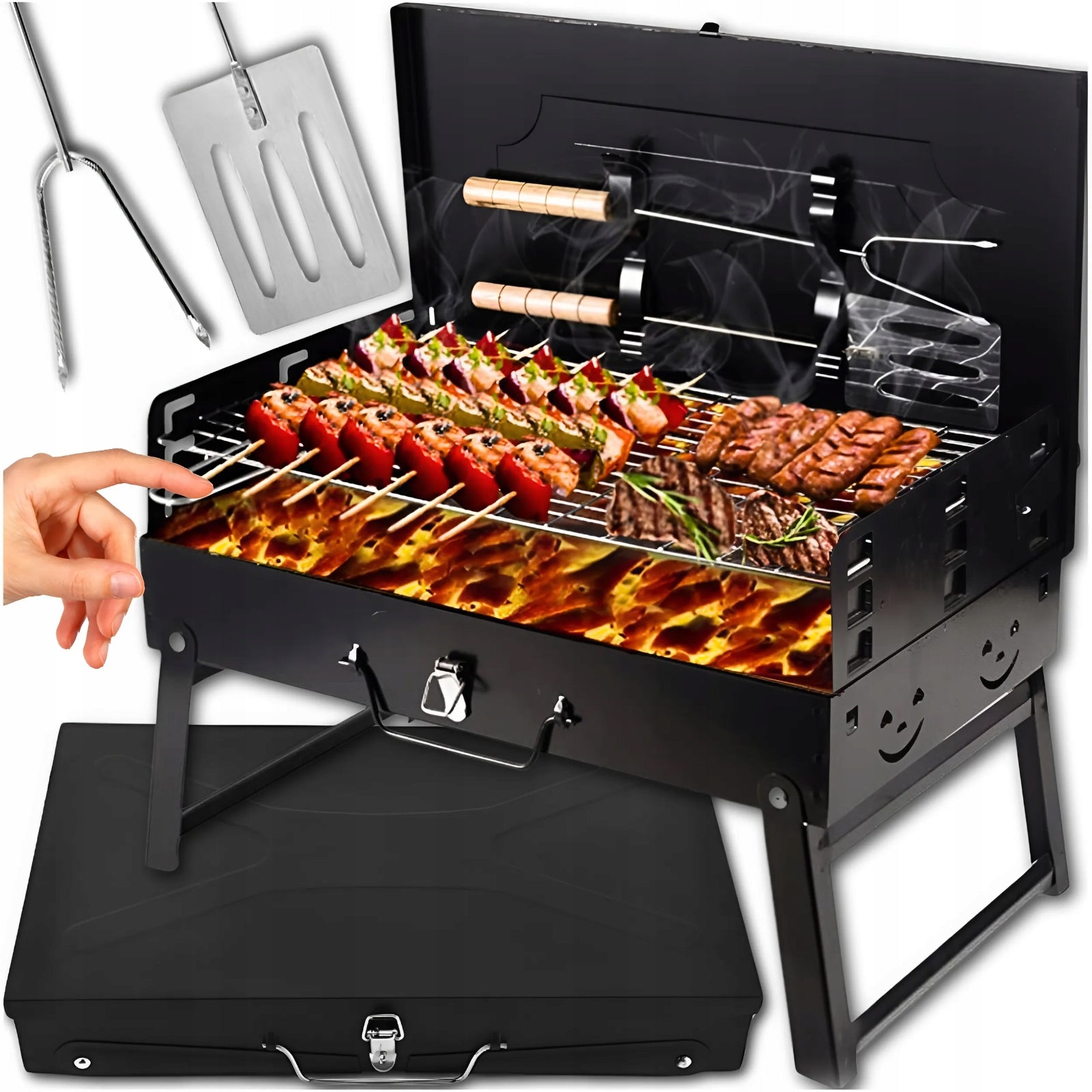 GARDEN GRILL TOURIST PORTABLE FOLDING BBQ SUITCASE + ACCESSORIES Manufacturer code GRILL OGRODOWY PRZENOŚNY WALIZKA MEMFLOW