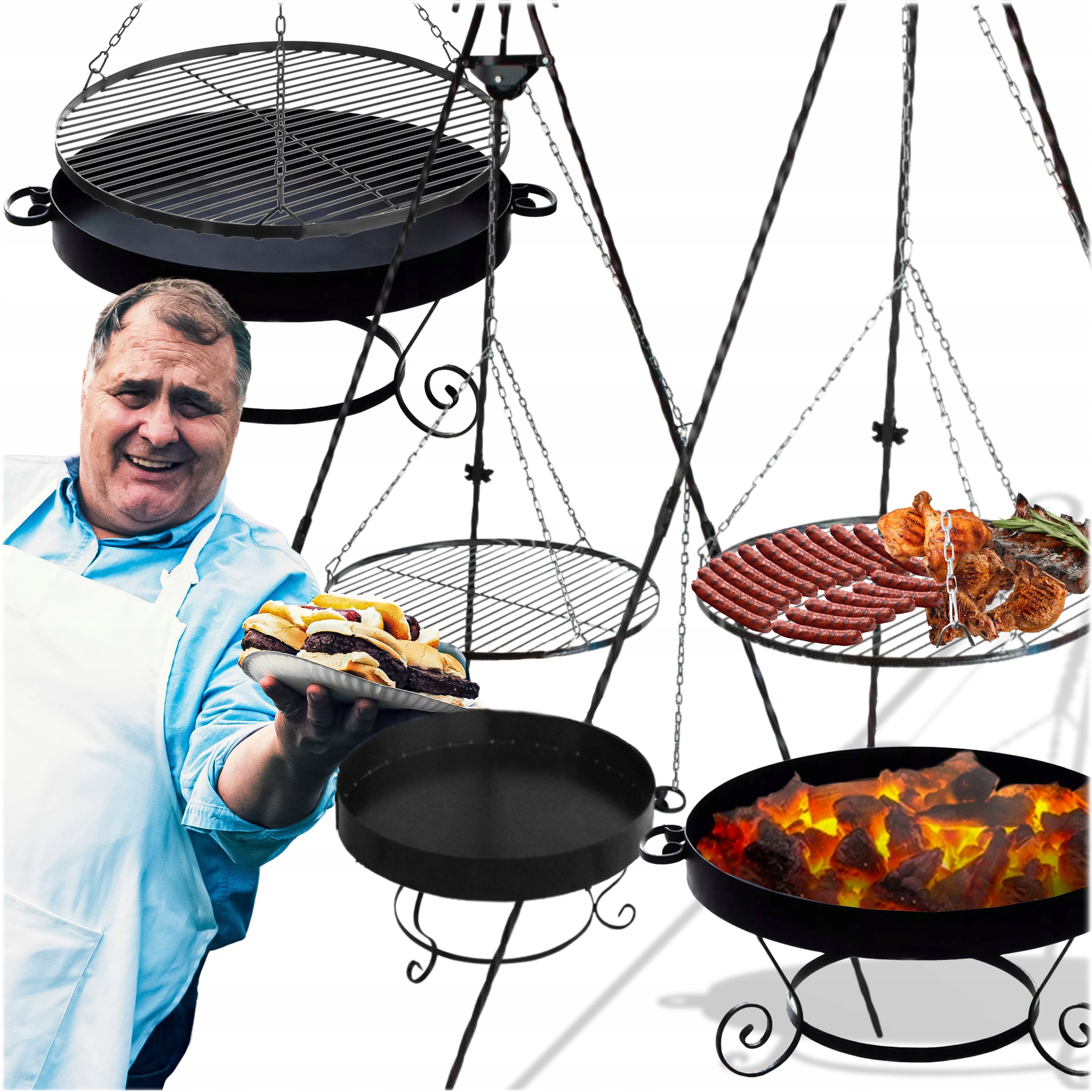 GARDEN GRILL TRIPOD FORGED GRATE 60 CM STAINLESS STEEL GRATE 6 HEARTH INOX Manufacturer code GRILL TRÓJNÓG 60CM