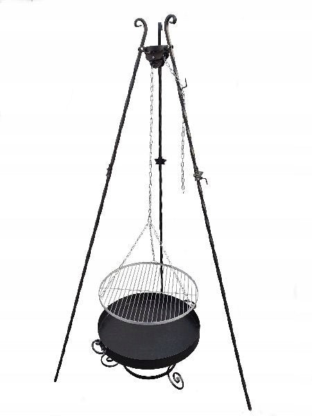 GARDEN GRILL TRIPOD FORGED GRATE 60 CM STAINLESS STEEL GRATE 6 HEARTH INOX Product height 180 cm