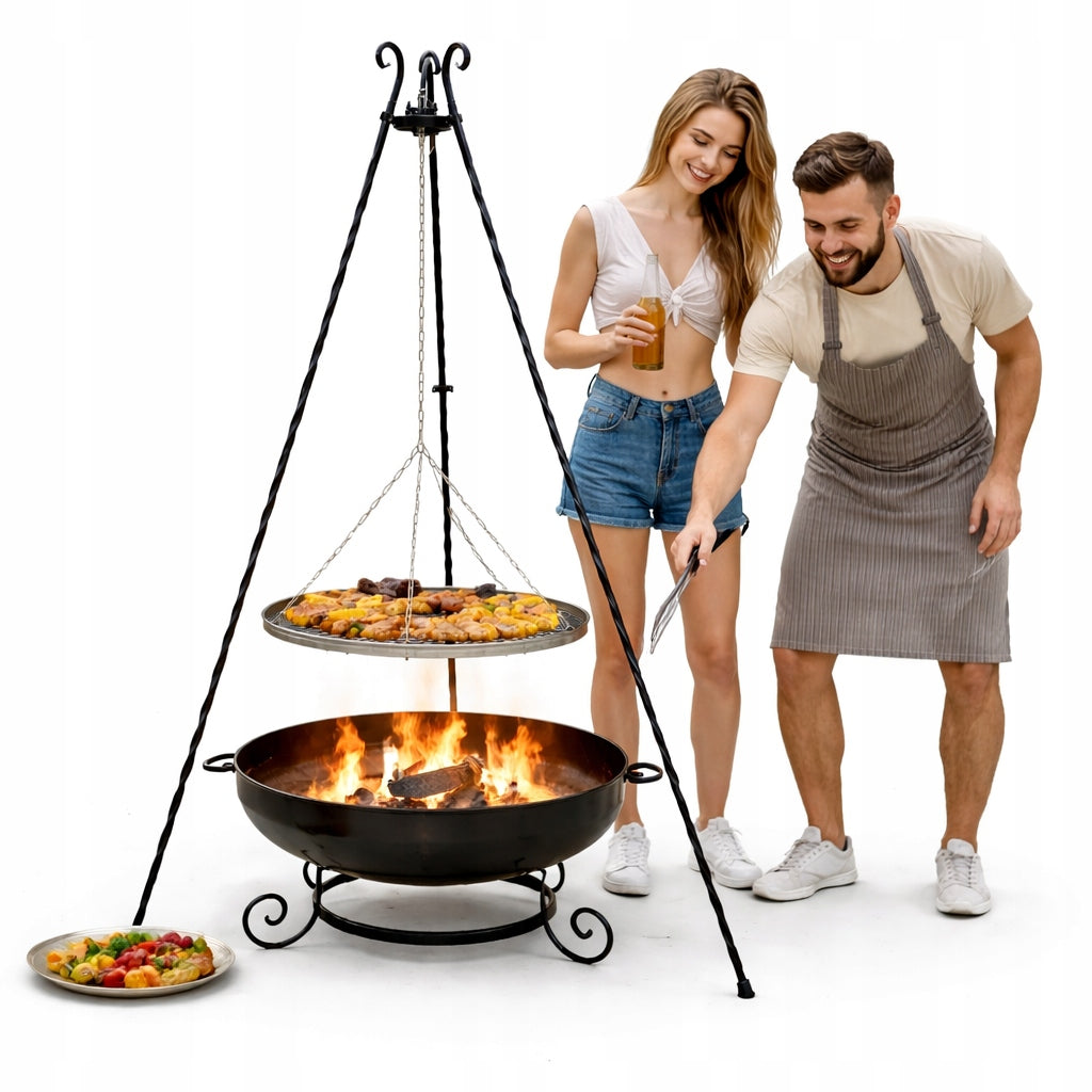 GARDEN GRILL TRIPOD FORGED GRATE 60 CM STAINLESS STEEL GRATE 6 HEARTH INOX