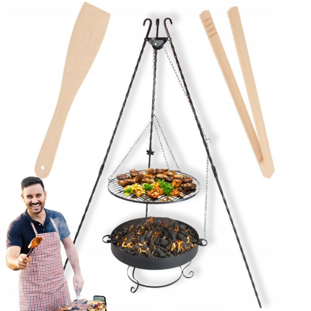GARDEN GRILL TRIPOD STAINLESS STEEL GRATE 60 CM HEARTH CHAIN + FREEBIE Manufacturer no brand