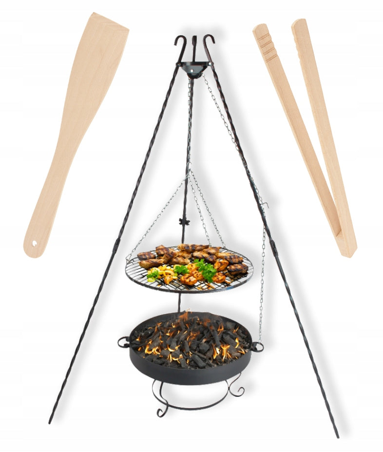 GARDEN GRILL TRIPOD STAINLESS STEEL GRATE 60 CM HEARTH CHAIN + FREEBIE