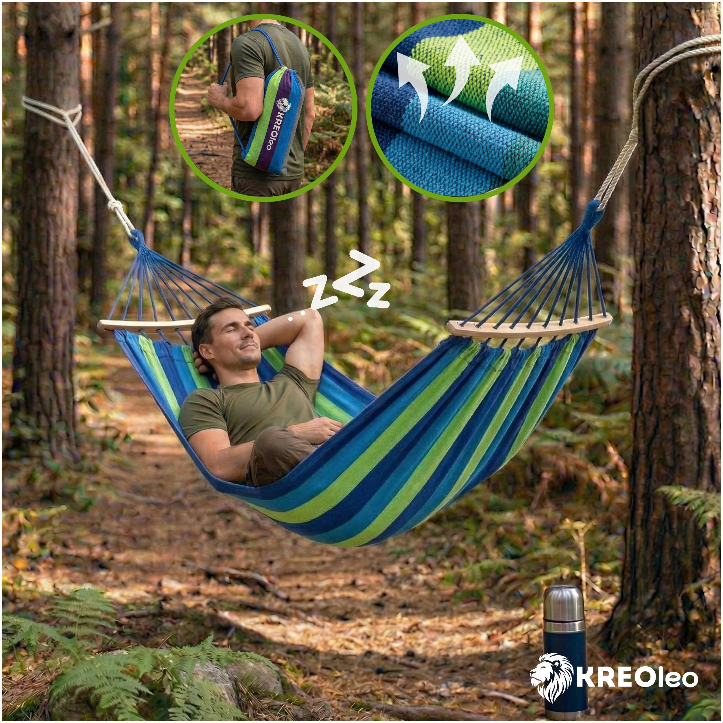 GARDEN HAMMOCK 2 PERSON SWING XXL REINFORCED STRONG HEADBAND LARGE + BAG Kind hammock with rod