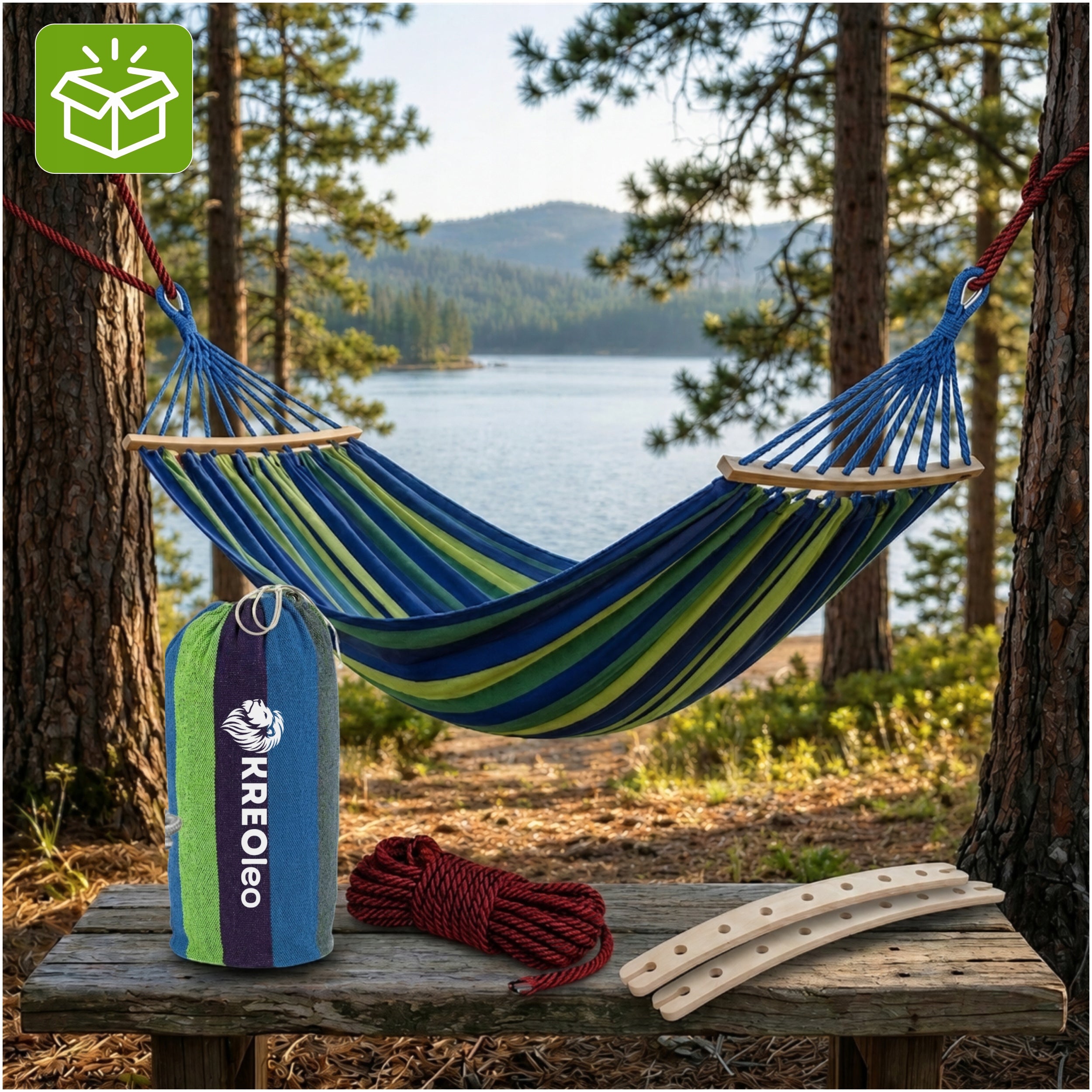 GARDEN HAMMOCK 2 PERSON SWING XXL REINFORCED STRONG HEADBAND LARGE + BAG Packaging status original